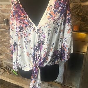 Love Stitch Purple and Orange Floral Blouse